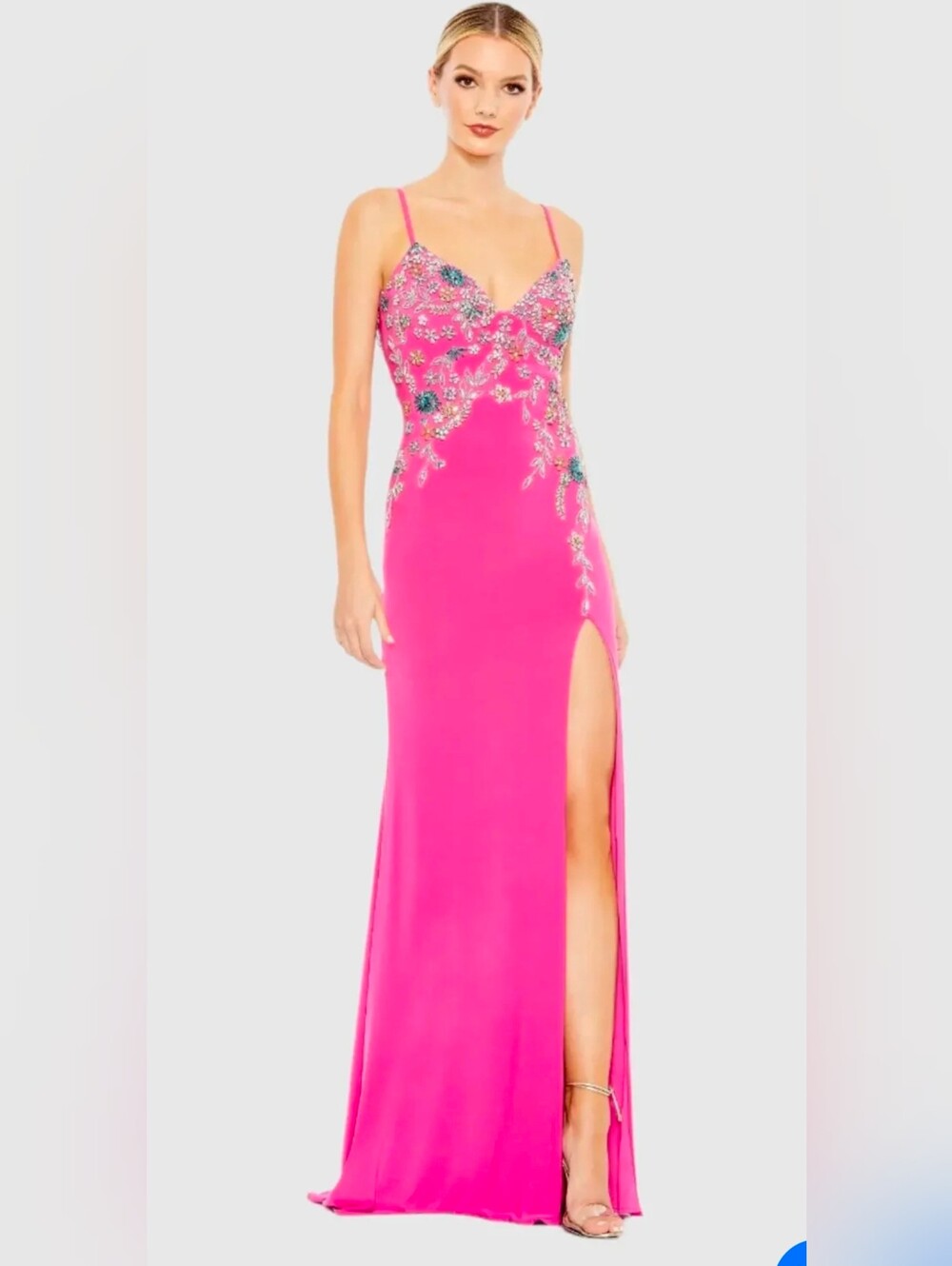 Mac Duggal Color~ Candy Pink Multi Color Beaded Floral Cami Gown~Size 6 NWT